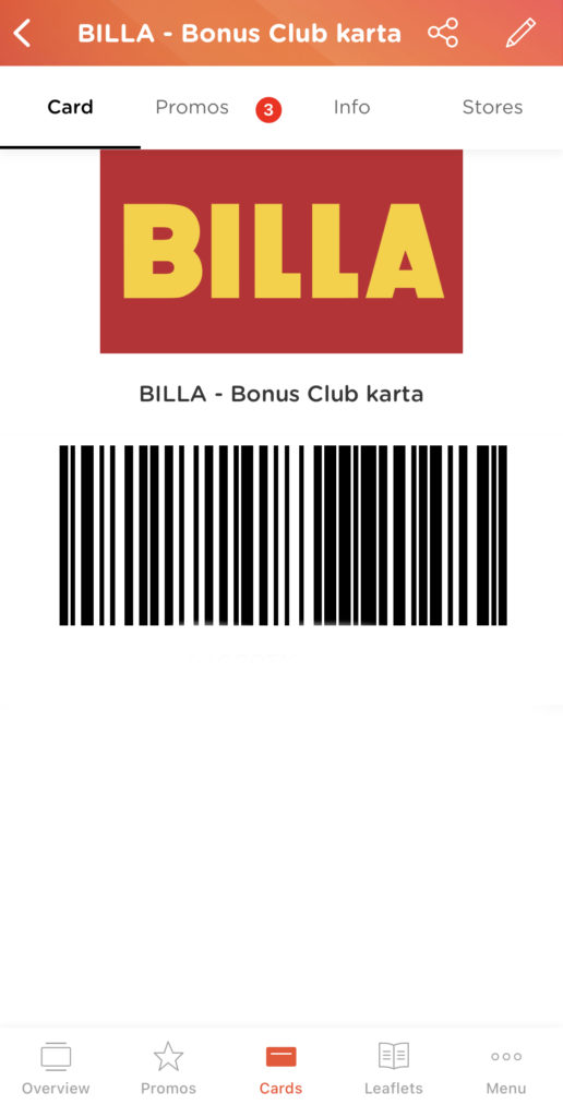 Billa karta v aplikaci portmonka