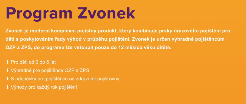 Program Zvonek, úrazové pojištění Vitalitas pro děti